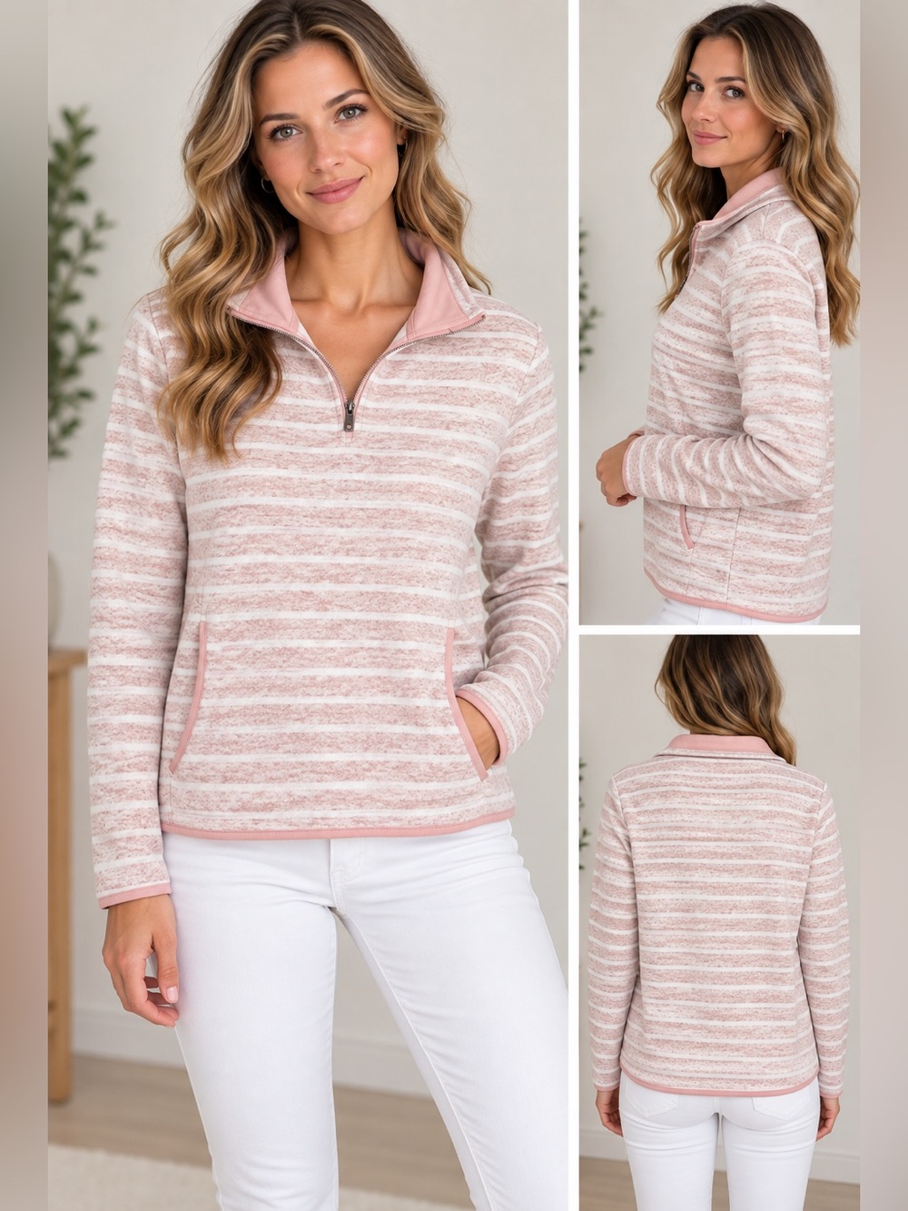 Thread & Supply Women's Striped Quarter-Zip Pullover | Size M | Cozy & Casual